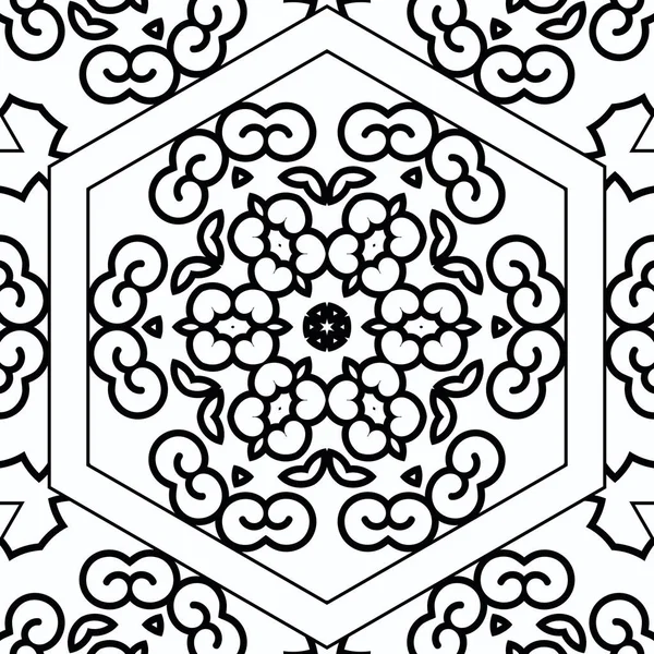 Complexe Kaleidoscoop Mandala Voor Kleurboek Zwarte Lijnen Witte Achtergrond Abstract — Stockfoto