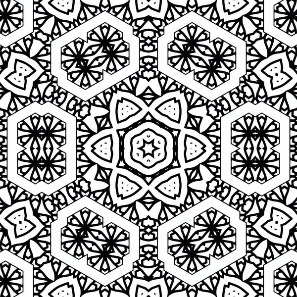 Complex Kaleidoscope Mandala Coloring Book Black Lines White Background Abstract — Stockfoto