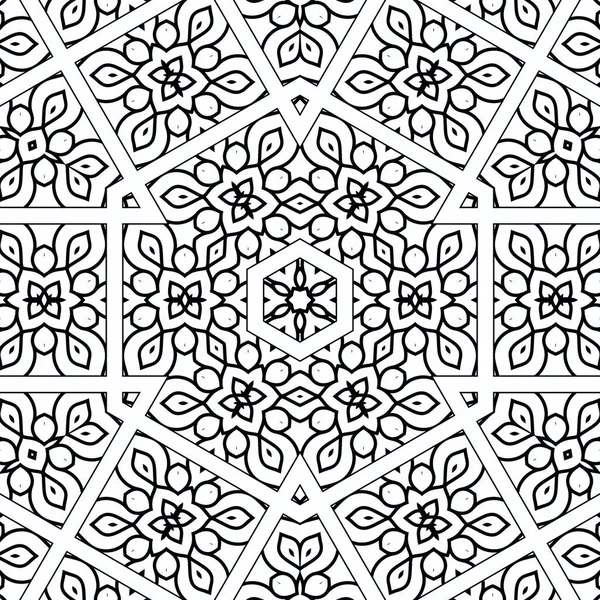 Complex Kaleidoscope Mandala Coloring Book Black Lines White Background Abstract — Stockfoto