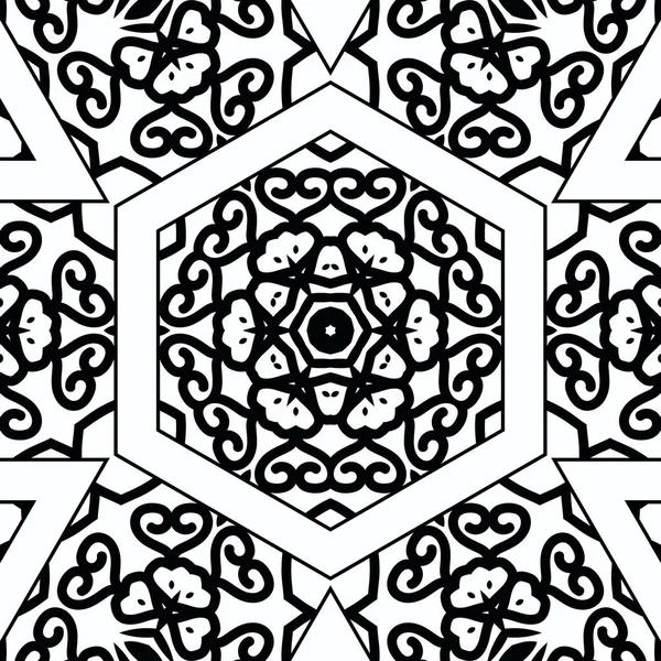 Caleidoscopio Complejo Mandala Para Colorear Libro Líneas Negras Sobre Fondo —  Fotos de Stock