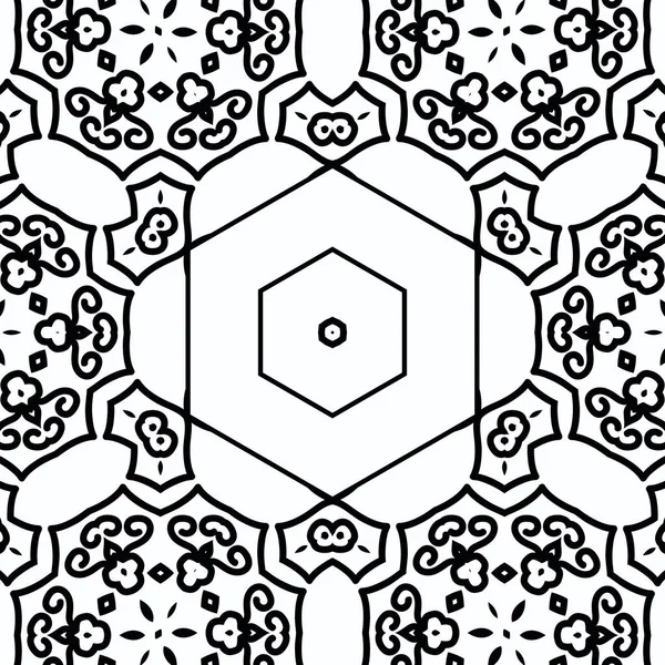 Complex Kaleidoscope Mandala Coloring Book Black Lines White Background Abstract — Stockfoto