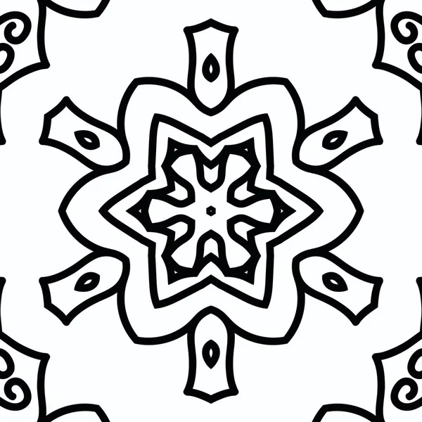 Komplex Kaleidoszkóp Mandala Kifestőkönyvhöz Fekete Vonalak Fehér Háttér Absztrakt Geometriai — Stock Fotó