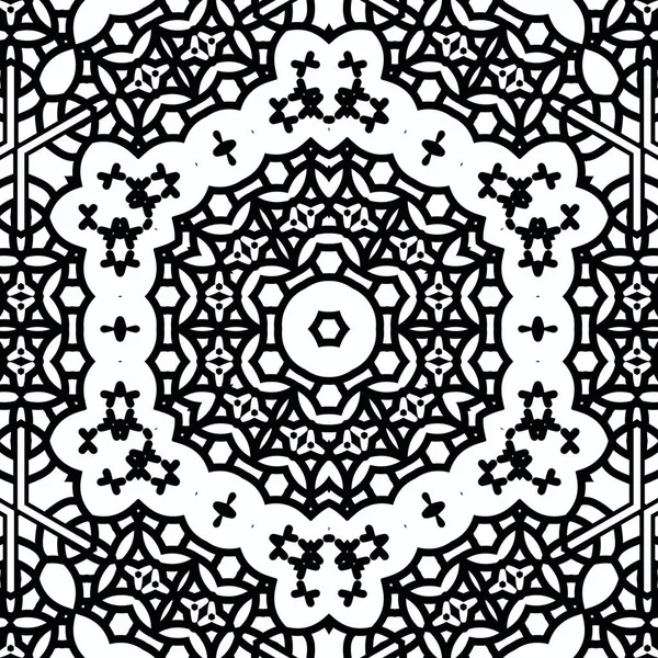 Caleidoscopio Mandala Complesso Libro Colorare Linee Nere Sfondo Bianco Ornamento — Foto Stock