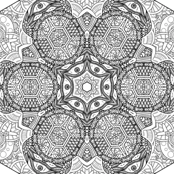 Complex Kaleidoscope Mandala Coloring Book Black Lines White Background Abstract — Stock Photo, Image