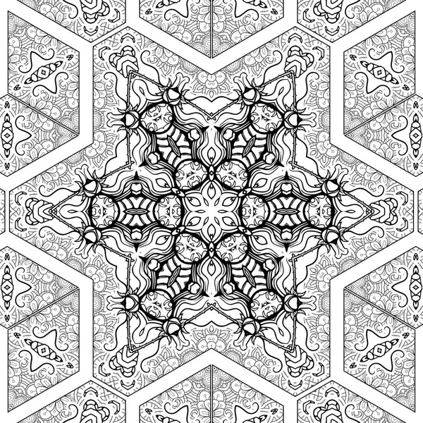 Complex Kaleidoscope Mandala Coloring Book Black Lines White Background Abstract — Stock Photo, Image