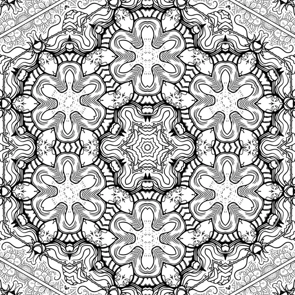 Complexe Kaleidoscoop Mandala Voor Kleurboek Zwarte Lijnen Witte Achtergrond Abstract — Stockfoto