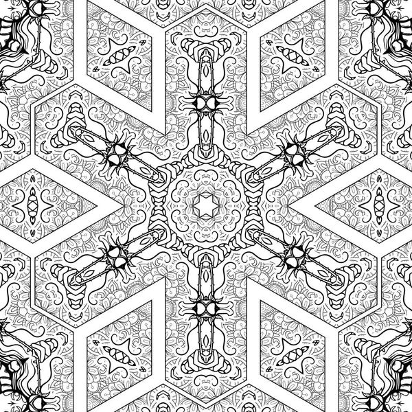 Complex Kaleidoscope Mandala Coloring Book Black Lines White Background Abstract — Stock Photo, Image