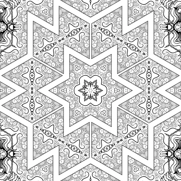 Complexe Kaleidoscoop Mandala Voor Kleurboek Zwarte Lijnen Witte Achtergrond Abstract — Stockfoto