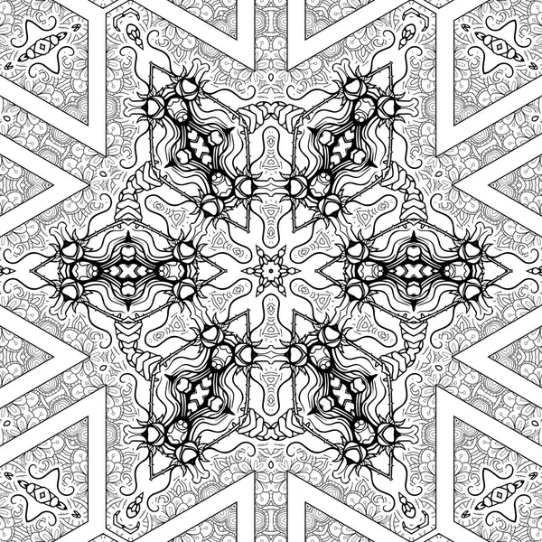 Caleidoscopio Mandala Complesso Libro Colorare Linee Nere Sfondo Bianco Ornamento — Foto Stock