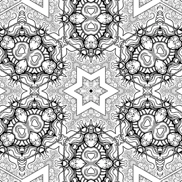Caleidoscopio Mandala Complesso Libro Colorare Linee Nere Sfondo Bianco Ornamento — Foto Stock