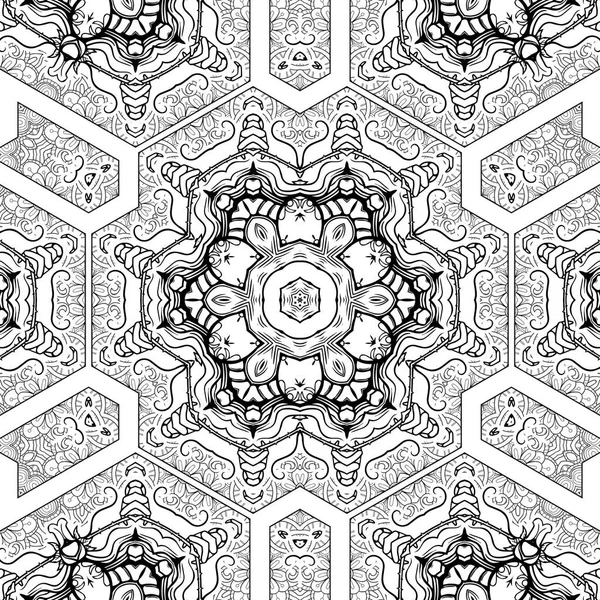 Caleidoscopio Complejo Mandala Para Colorear Libro Líneas Negras Sobre Fondo —  Fotos de Stock