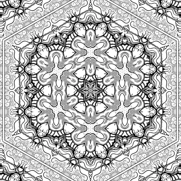 Complexe Kaleidoscoop Mandala Voor Kleurboek Zwarte Lijnen Witte Achtergrond Abstract — Stockfoto