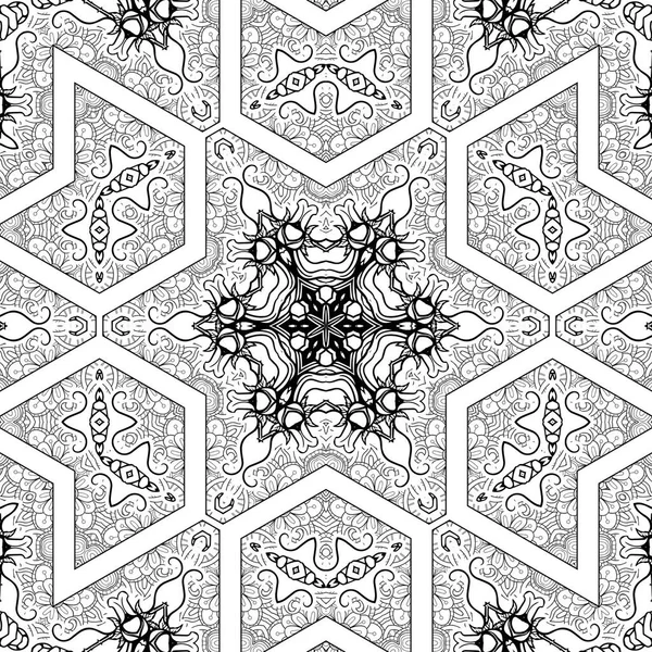 Complex Kaleidoscope Mandala Coloring Book Black Lines White Background Abstract — Stock Photo, Image