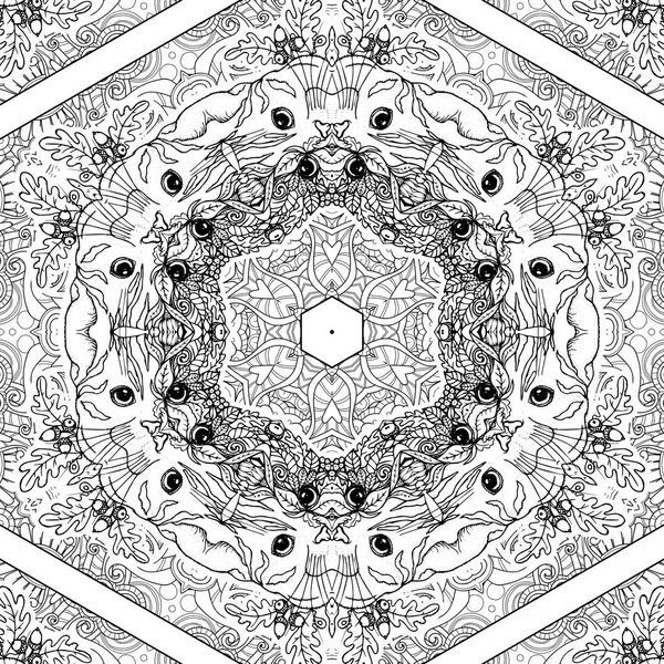 Complex Kaleidoscope Mandala Coloring Book Black Lines White Background Abstract — Stock Photo, Image