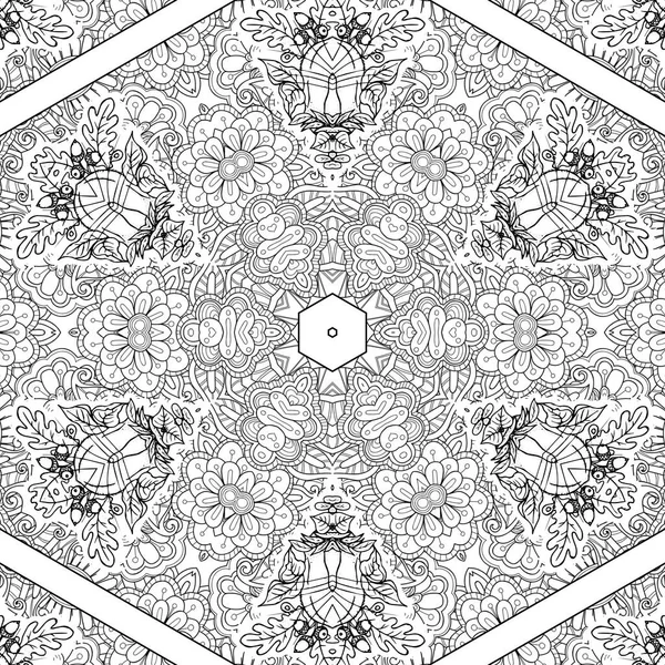 Complexe Kaleidoscoop Mandala Voor Kleurboek Zwarte Lijnen Witte Achtergrond Abstract — Stockfoto