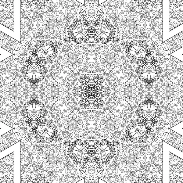 Complexe Kaléidoscope Mandala Pour Coloriage Lignes Noires Sur Fond Blanc — Photo