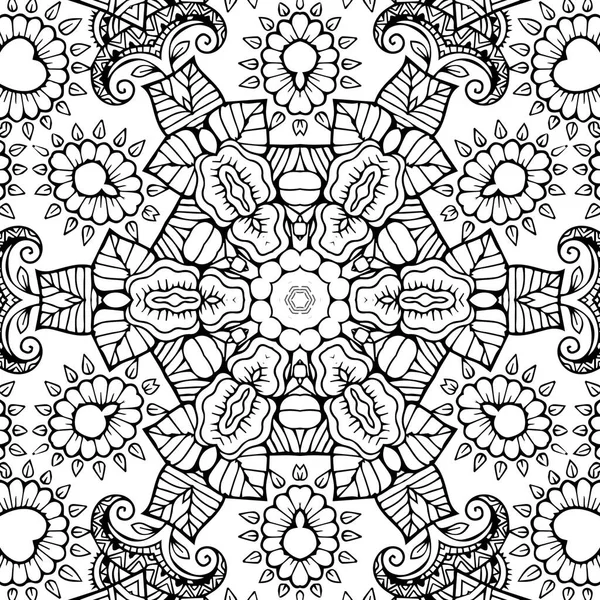 Caleidoscopio Mandala Complesso Libro Colorare Linee Nere Sfondo Bianco Ornamento — Foto Stock