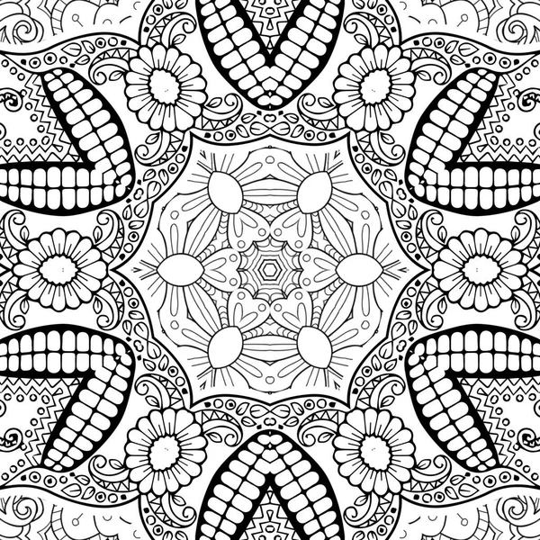 Complex Kaleidoscope Mandala. For Coloring Book. Black Lines on White Background. Abstract Geometric Ornament