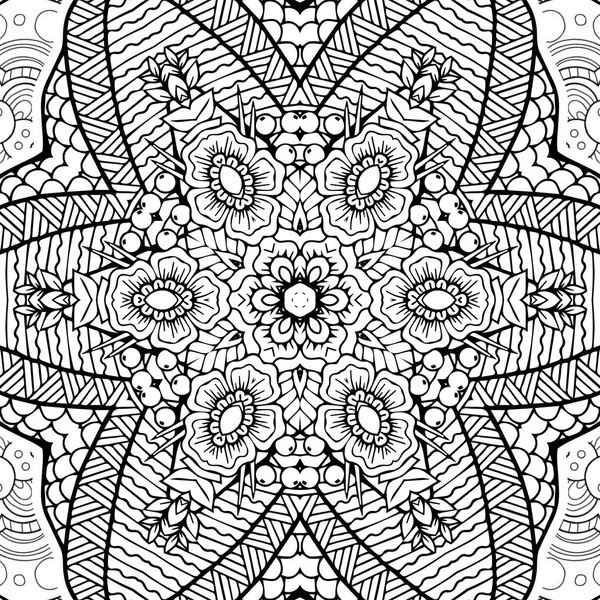 Caleidoscopio Mandala Complesso Libro Colorare Linee Nere Sfondo Bianco Ornamento — Foto Stock