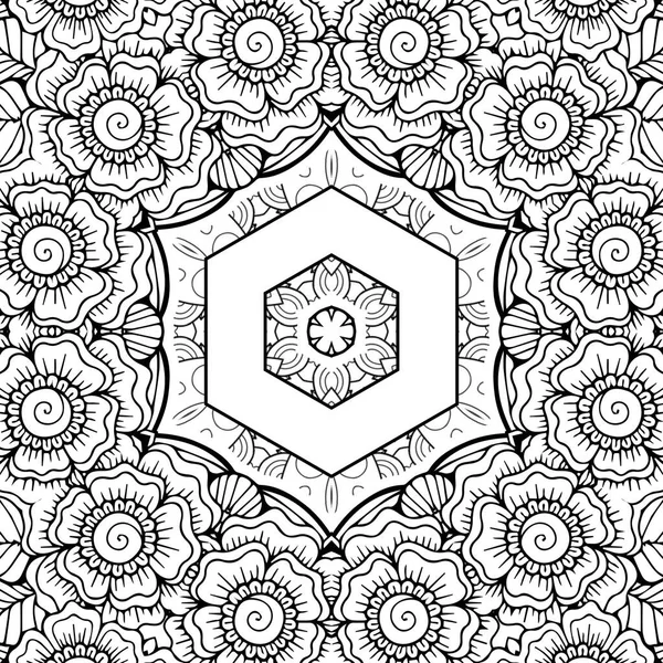 Caleidoscopio Complejo Mandala Para Colorear Libro Líneas Negras Sobre Fondo — Foto de Stock