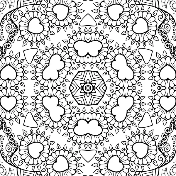 Complexe Kaleidoscoop Mandala Voor Kleurboek Zwarte Lijnen Witte Achtergrond Abstract — Stockfoto