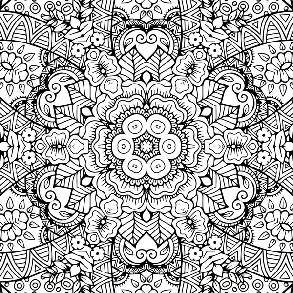 Complex Kaleidoscope Mandala Coloring Book Black Lines White Background Abstract — Stock Photo, Image