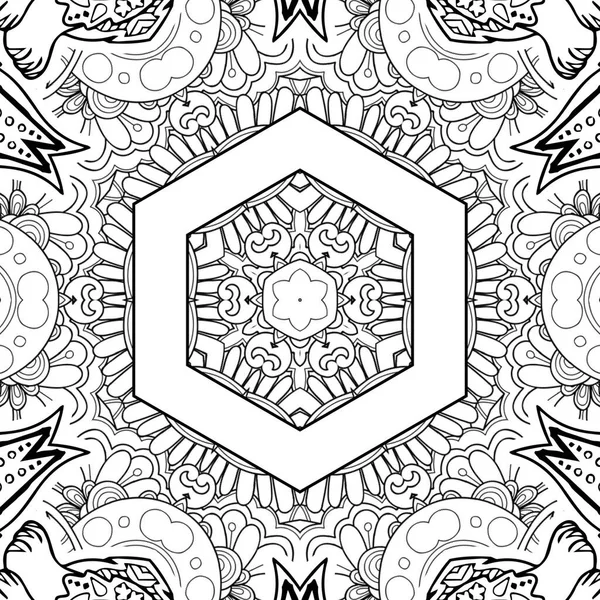 Complexe Kaleidoscoop Mandala Voor Kleurboek Zwarte Lijnen Witte Achtergrond Abstract — Stockfoto