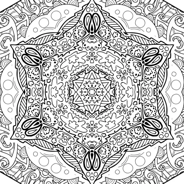 Complex Kaleidoscope Mandala Coloring Book Black Lines White Background Abstract — Stock Photo, Image