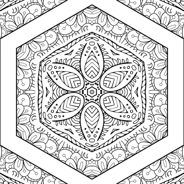 Caleidoscopio Complejo Mandala Para Colorear Libro Líneas Negras Sobre Fondo — Foto de Stock