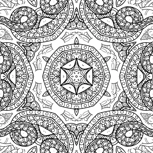 Complex Kaleidoscope Mandala Coloring Book Black Lines White Background Abstract — Stock Photo, Image