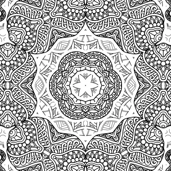 Complex Kaleidoscope Mandala Coloring Book Black Lines White Background Abstract — Stockfoto