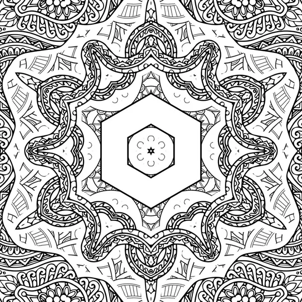 Caleidoscopio Mandala Complesso Libro Colorare Linee Nere Sfondo Bianco Ornamento — Foto Stock