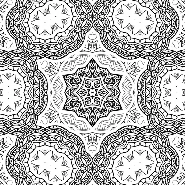 Caleidoscopio Mandala Complesso Libro Colorare Linee Nere Sfondo Bianco Ornamento — Foto Stock