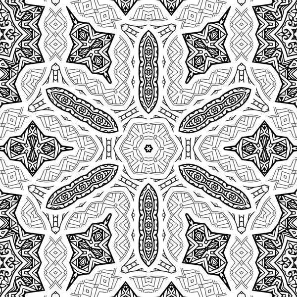 Complex Kaleidoscope Mandala Coloring Book Black Lines White Background Abstract — Stock Photo, Image