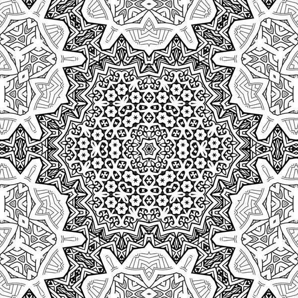 Complexe Kaleidoscoop Mandala Voor Kleurboek Zwarte Lijnen Witte Achtergrond Abstract — Stockfoto