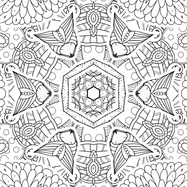 Complex Kaleidoscope Mandala. For Coloring Book. Black Lines on White Background. Abstract Geometric Ornament