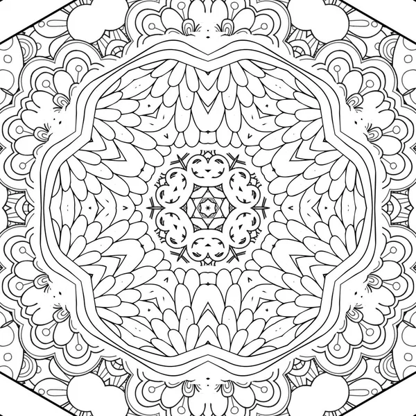 Kompleks Kaleydoskop Mandala Boyama Kitabı Için Beyaz Arkaplanda Siyah Çizgiler — Stok fotoğraf
