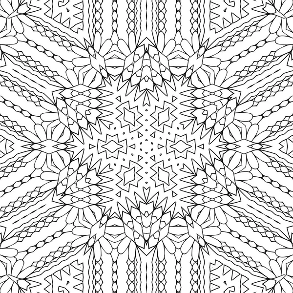 Complex Kaleidoscope Mandala Coloring Book Black Lines White Background Abstract — Stock Photo, Image