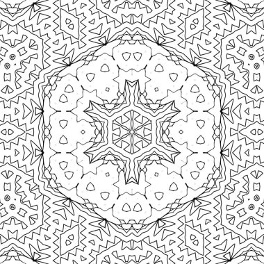Kompleks Kaleydoskop Mandala. Boyama kitabı için. Beyaz Arkaplanda Siyah Çizgiler. Soyut Geometrik Süsleme