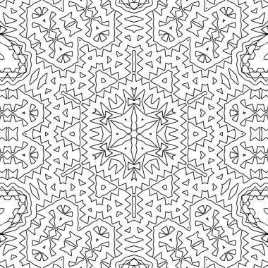 Kompleks Kaleydoskop Mandala. Boyama kitabı için. Beyaz Arkaplanda Siyah Çizgiler. Soyut Geometrik Süsleme