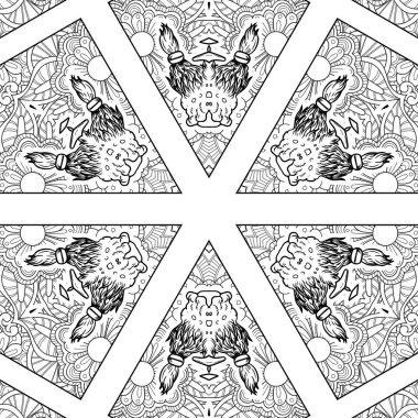 Kompleks Kaleydoskop Mandala. Boyama kitabı için. Beyaz Arkaplanda Siyah Çizgiler. Soyut Geometrik Süsleme