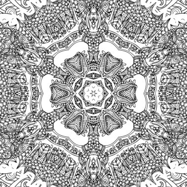 Kompleks Kaleydoskop Mandala. Boyama kitabı için. Beyaz Arkaplanda Siyah Çizgiler. Soyut Geometrik Süsleme