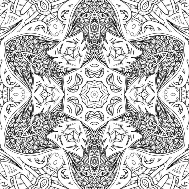 Kompleks Kaleydoskop Mandala. Boyama kitabı için. Beyaz Arkaplanda Siyah Çizgiler. Soyut Geometrik Süsleme