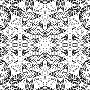 Kompleks Kaleydoskop Mandala. Boyama kitabı için. Beyaz Arkaplanda Siyah Çizgiler. Soyut Geometrik Süsleme