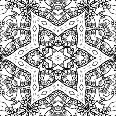 Kompleks Kaleydoskop Mandala. Boyama kitabı için. Beyaz Arkaplanda Siyah Çizgiler. Soyut Geometrik Süsleme