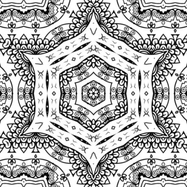 Kompleks Kaleydoskop Mandala. Boyama kitabı için. Beyaz Arkaplanda Siyah Çizgiler. Soyut Geometrik Süsleme