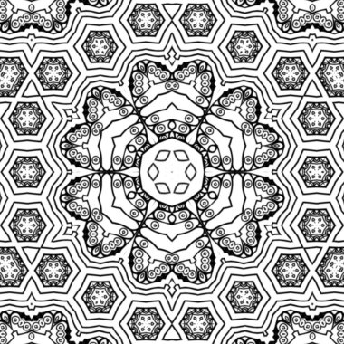 Kompleks Kaleydoskop Mandala. Boyama kitabı için. Beyaz Arkaplanda Siyah Çizgiler. Soyut Geometrik Süsleme