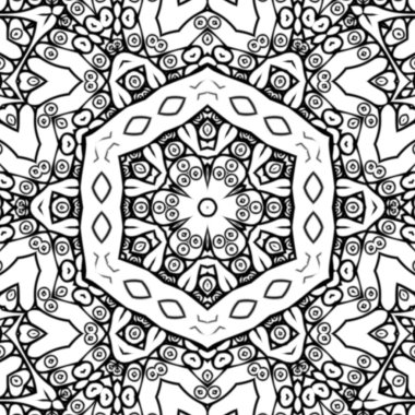 Kompleks Kaleydoskop Mandala. Boyama kitabı için. Beyaz Arkaplanda Siyah Çizgiler. Soyut Geometrik Süsleme