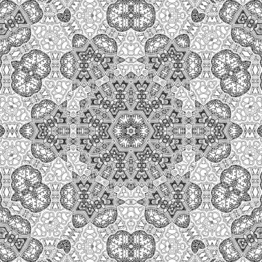 Kompleks Kaleydoskop Mandala. Boyama kitabı için. Beyaz Arkaplanda Siyah Çizgiler. Soyut Geometrik Süsleme