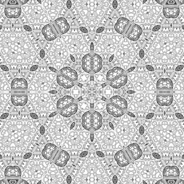 Kompleks Kaleydoskop Mandala. Boyama kitabı için. Beyaz Arkaplanda Siyah Çizgiler. Soyut Geometrik Süsleme